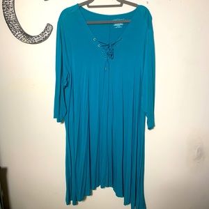 Teal plus size long sleeve assimetrical dress